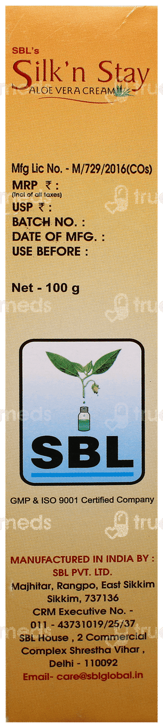 Sbl Silk N Stay Aloe Vera For Normal/Dry Skin Cream 100Gm